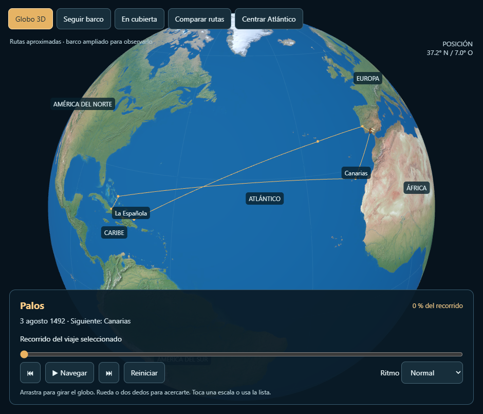 Atlas 3D real de los viajes de Colón